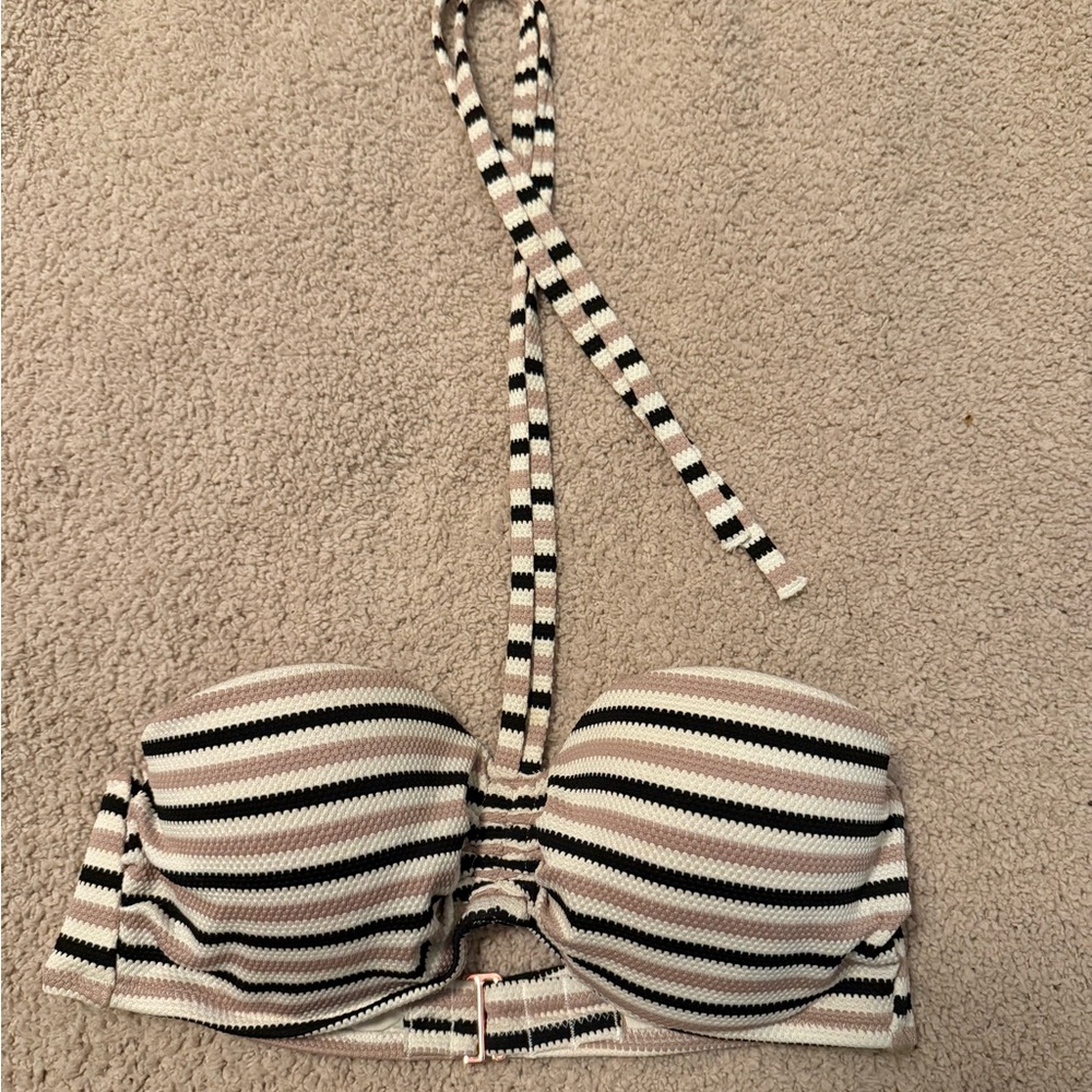 Shade & Shore Black and White Striped Bikini Top